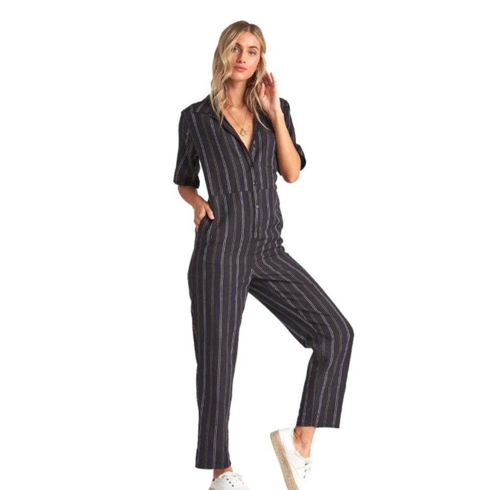 Billabong Black Pinstripe Utility Jumpsuit